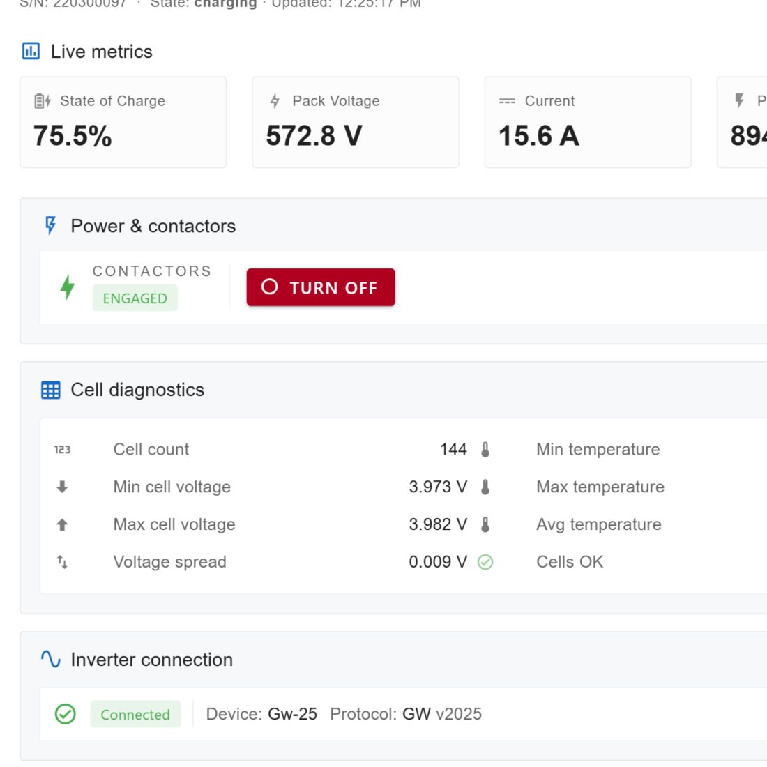 Monitoring and management of battery storage systems